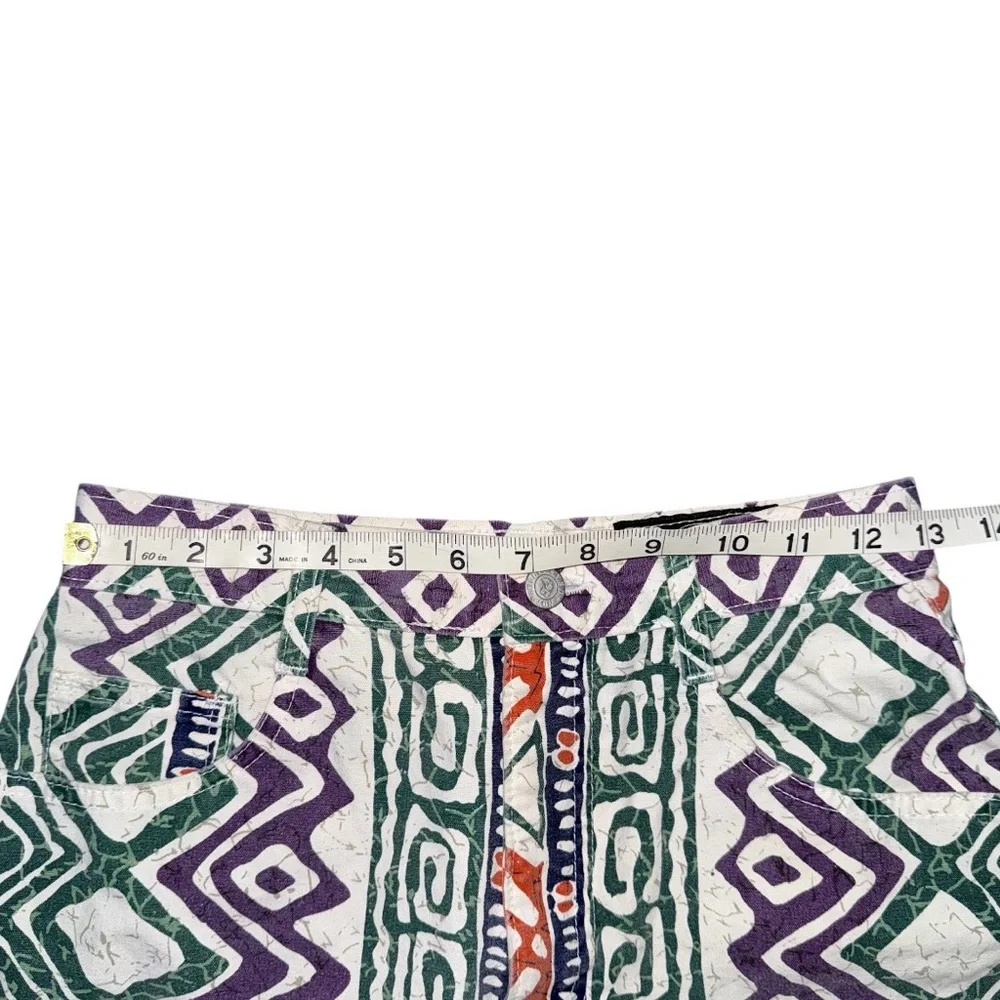 VTG 80s 90s NOT GUILTY High Rise Shorts Sz 5/6 USA Made Bold Aztec Tribal Print